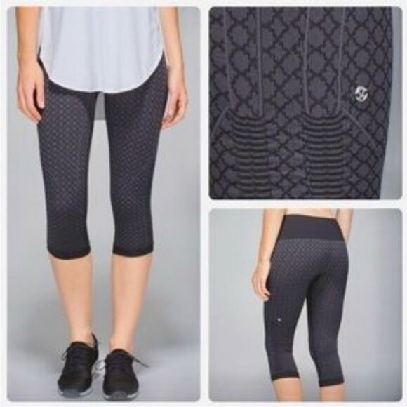 LULULEMON | In the Flow Seamless Crop Leggings Gray & Black Print Women’s Size 4 - Picture 1 of 10